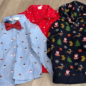 Christmas Bundle Button Down Tie Hoodie Outfit Long sleeve Boy 2T